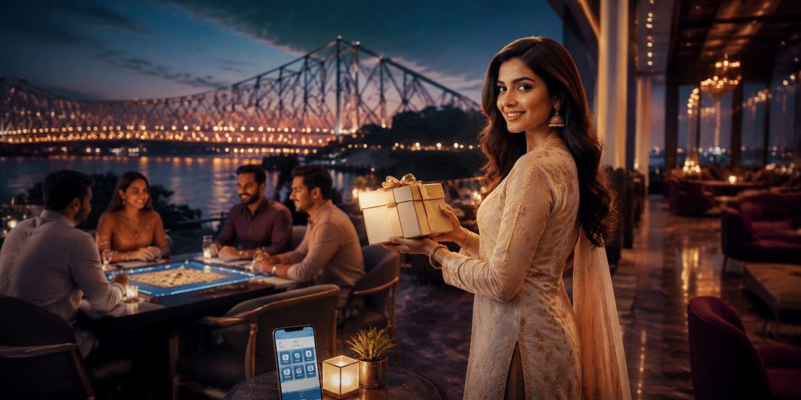 Howrah Bridge and Andar Bahar game scene in Kolkata